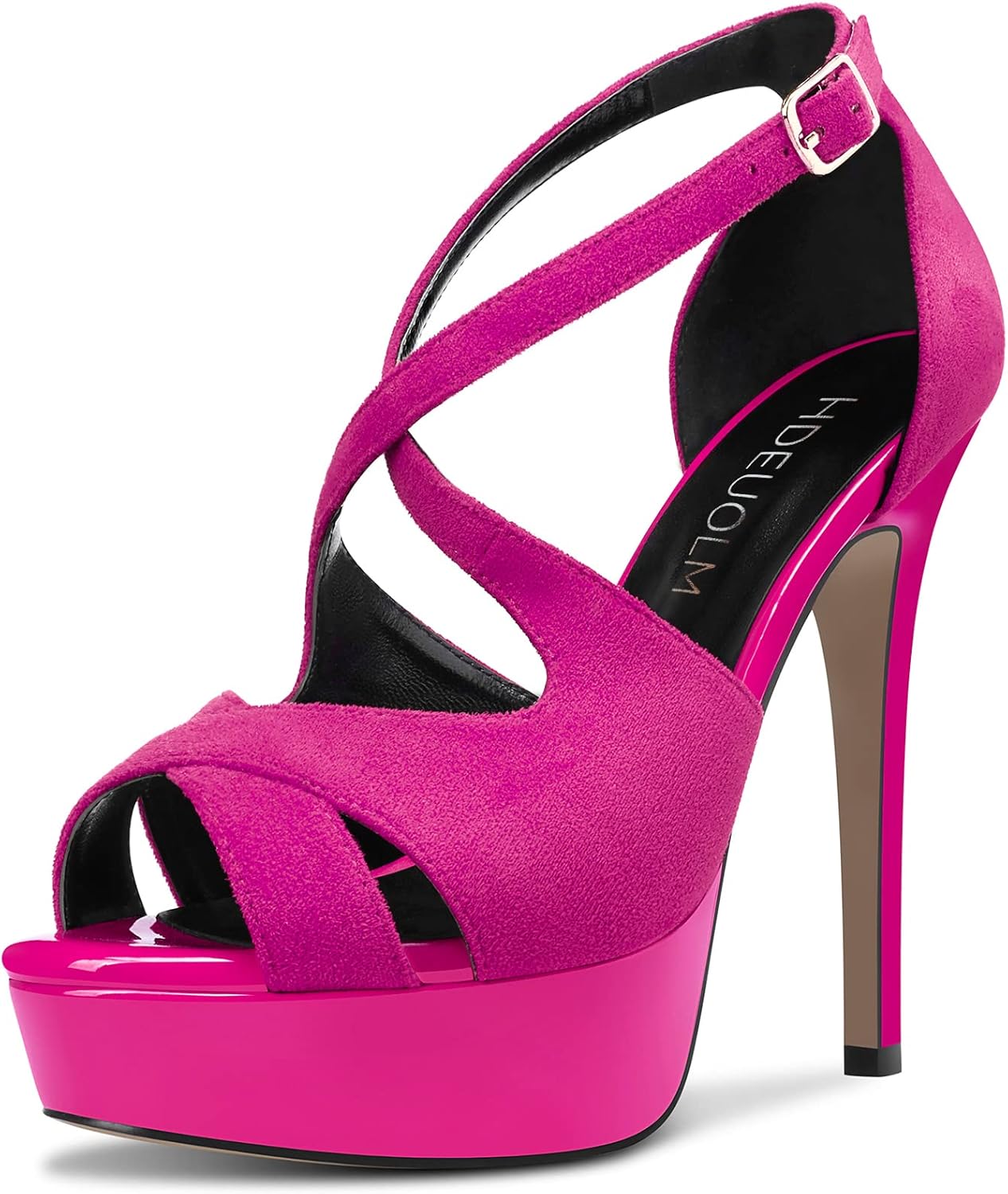 HDEUOLM Women Stiletto High Platform Heel Peep Open Toe Sandals Ankle Strap Wedding Dress 4.7 Inches Heels