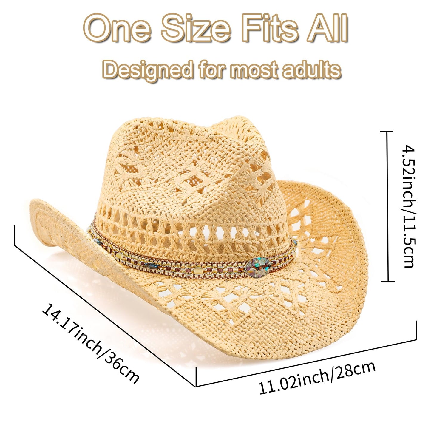 WQWOVRVO Cowboy Hat,Cowgirl Hat,Cowboy Hats for Women/Mens/Straw Wide with Shapeable Brim Cowboy Hat for Womens/White/Black.