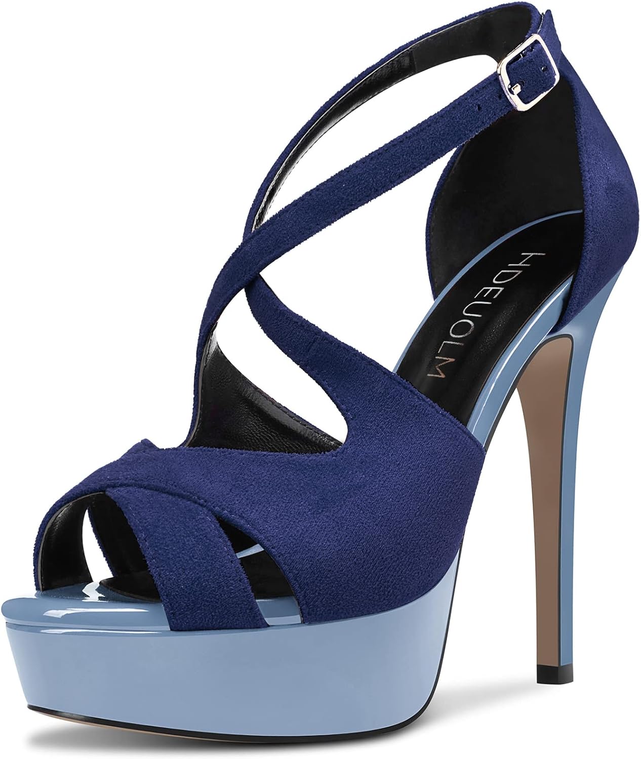 HDEUOLM Women Stiletto High Platform Heel Peep Open Toe Sandals Ankle Strap Wedding Dress 4.7 Inches Heels