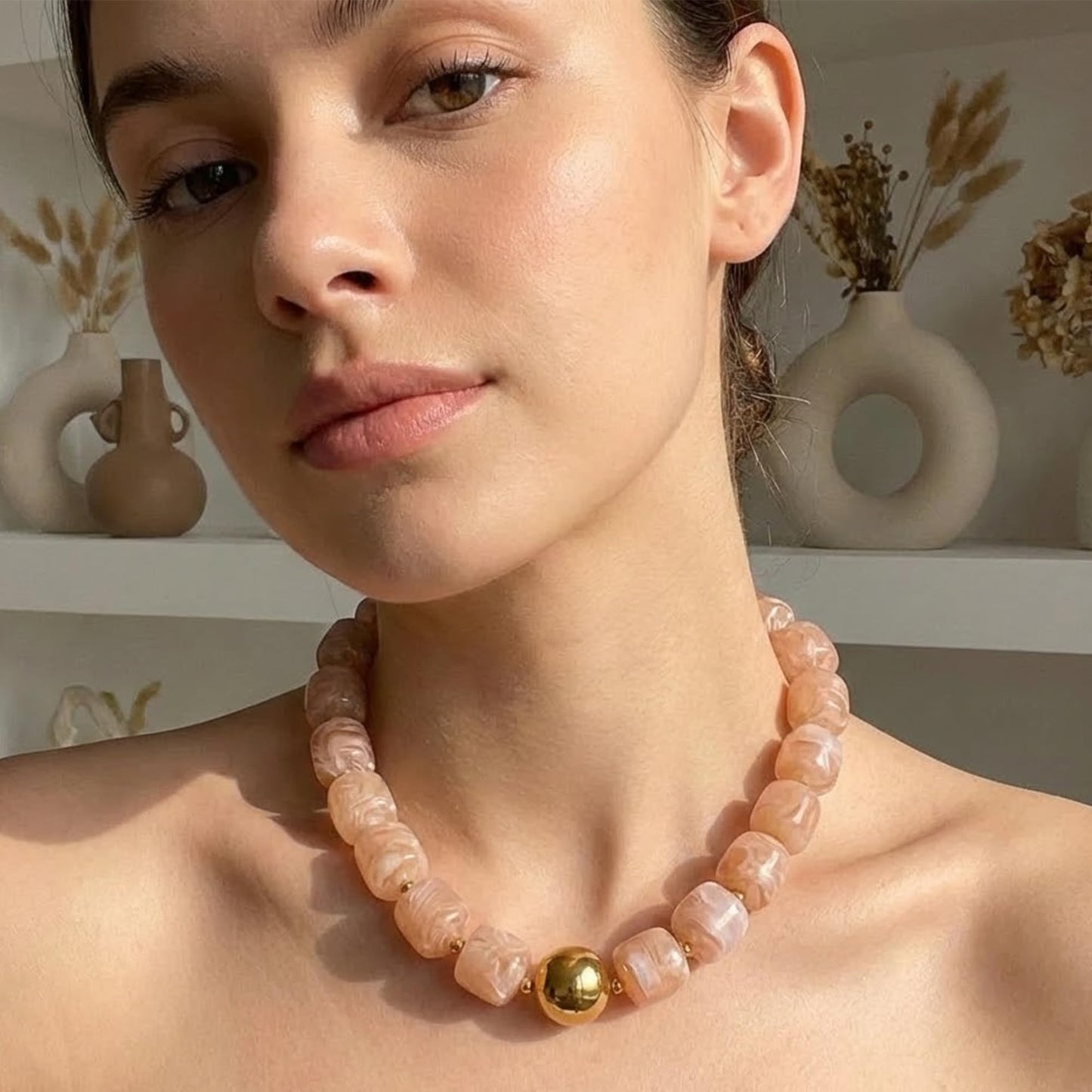 Mchic Colorful Beaded Choker Necklace for Women: Boho Large Square Acrylic Beaded Necklace Stainless Steel Adjustable Surfer Beach Strand Necklces Summer Handmade Jewelry Gift for Women