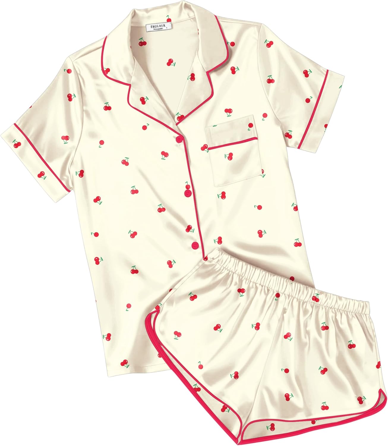 Ekouaer Womens Silk Satin Pajamas Short Sleeve PJS Shorts Set Soft Button Down Sleepwear 2 Piece Loungewear S-5XL