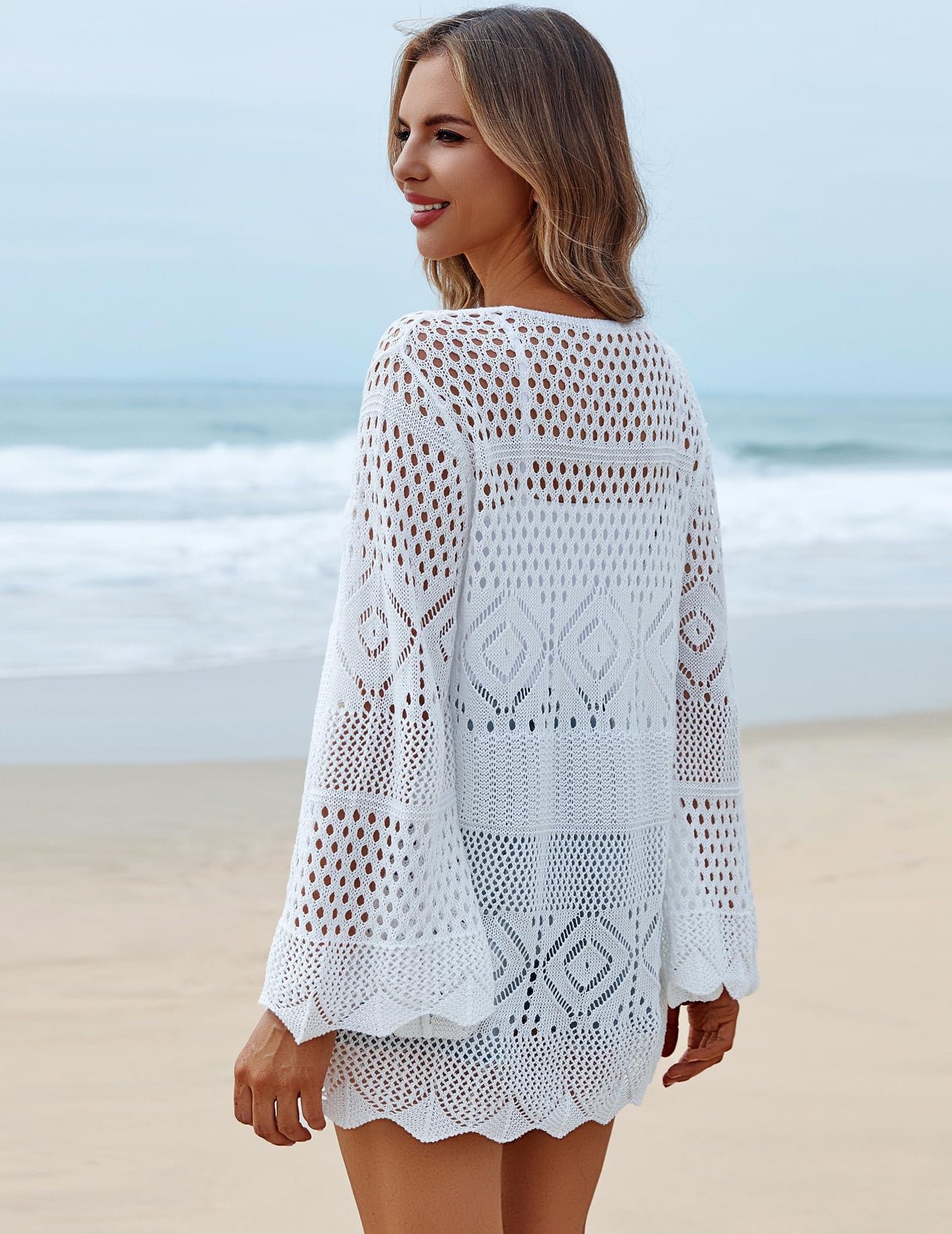 AI'MAGE Womens Kimono Beach Cover Up Crochet Swimsuit Coverups Summer Loose Knit Cardigans Causal Blouse Tops Swimwear S-XXL