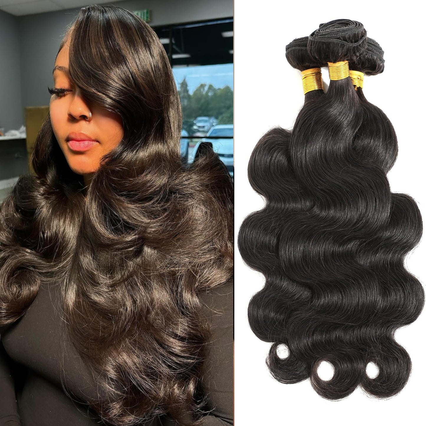 CSCHS 12A Human Hair Bundles 22 24 26 Inch Body Wave Bundles Human Hair 100% Unprocessed Brazilian Virgin Hair Quick Weave Extensions Natural Black
