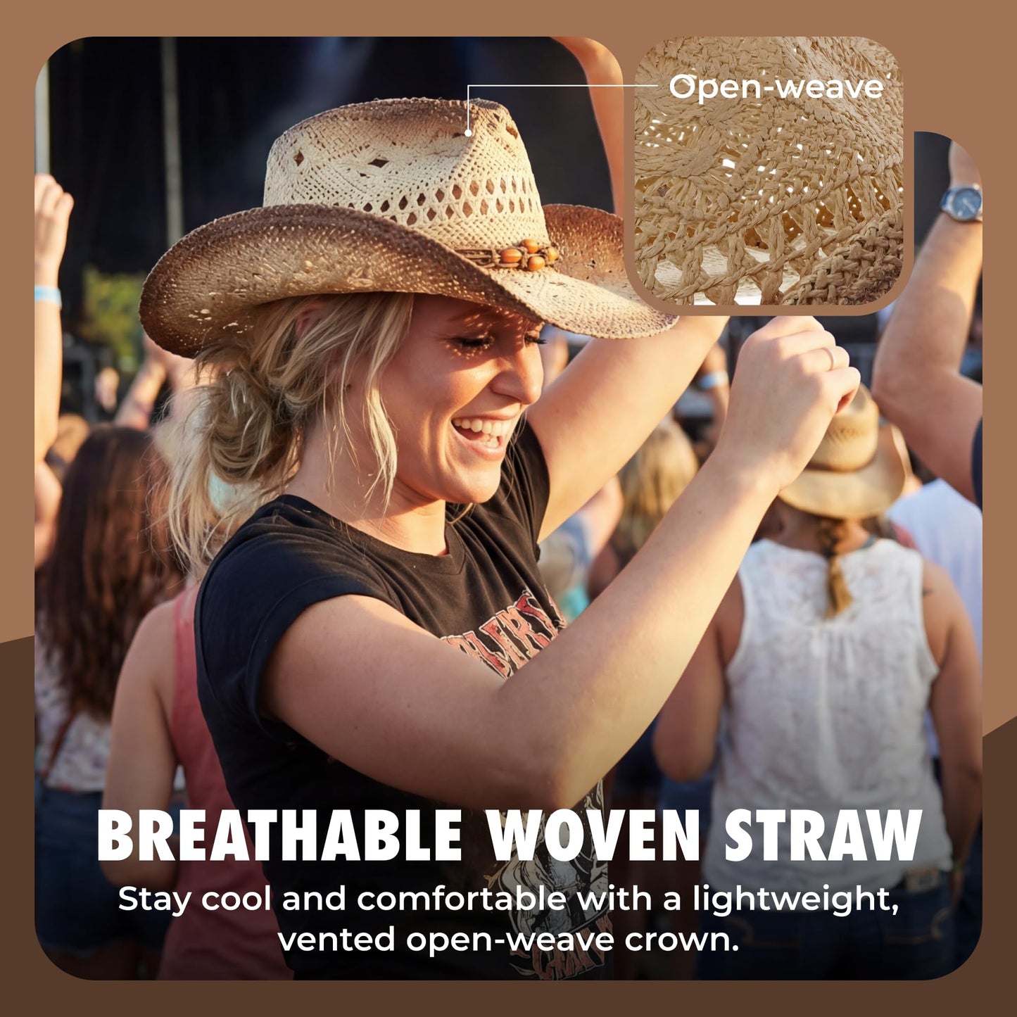 grinderPUNCH Western Outback Cowboy Hat Men's Women's Style Classic Straw Western Cowgirl Hat