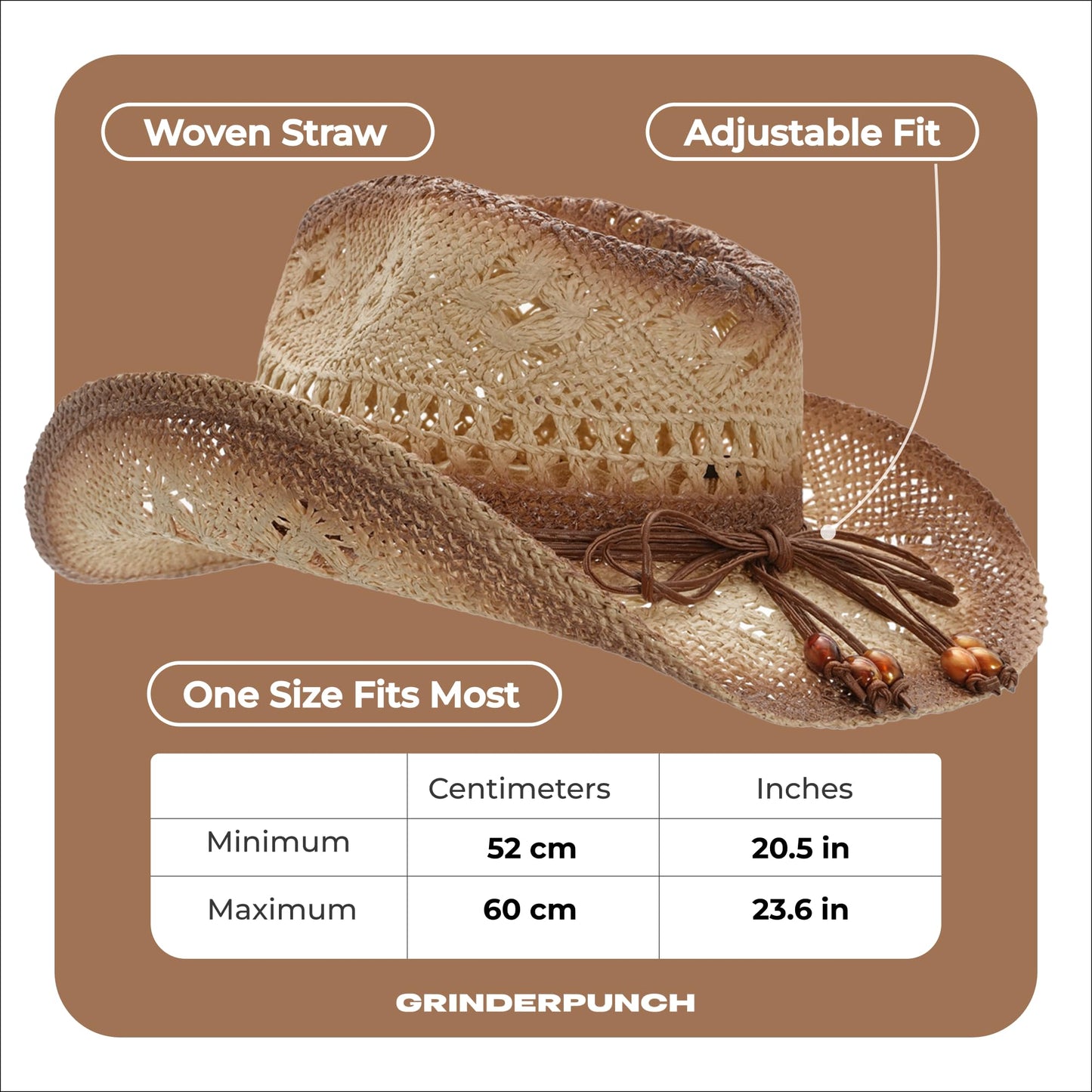 grinderPUNCH Western Outback Cowboy Hat Men's Women's Style Classic Straw Western Cowgirl Hat