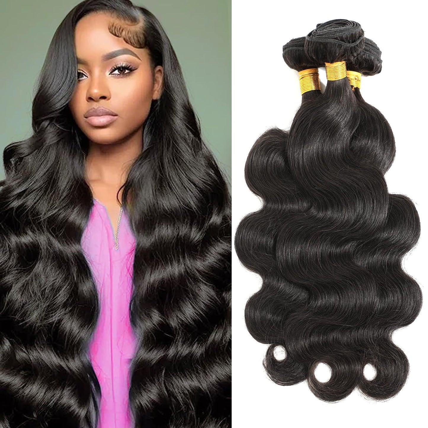 CSCHS 12A Human Hair Bundles 22 24 26 Inch Body Wave Bundles Human Hair 100% Unprocessed Brazilian Virgin Hair Quick Weave Extensions Natural Black