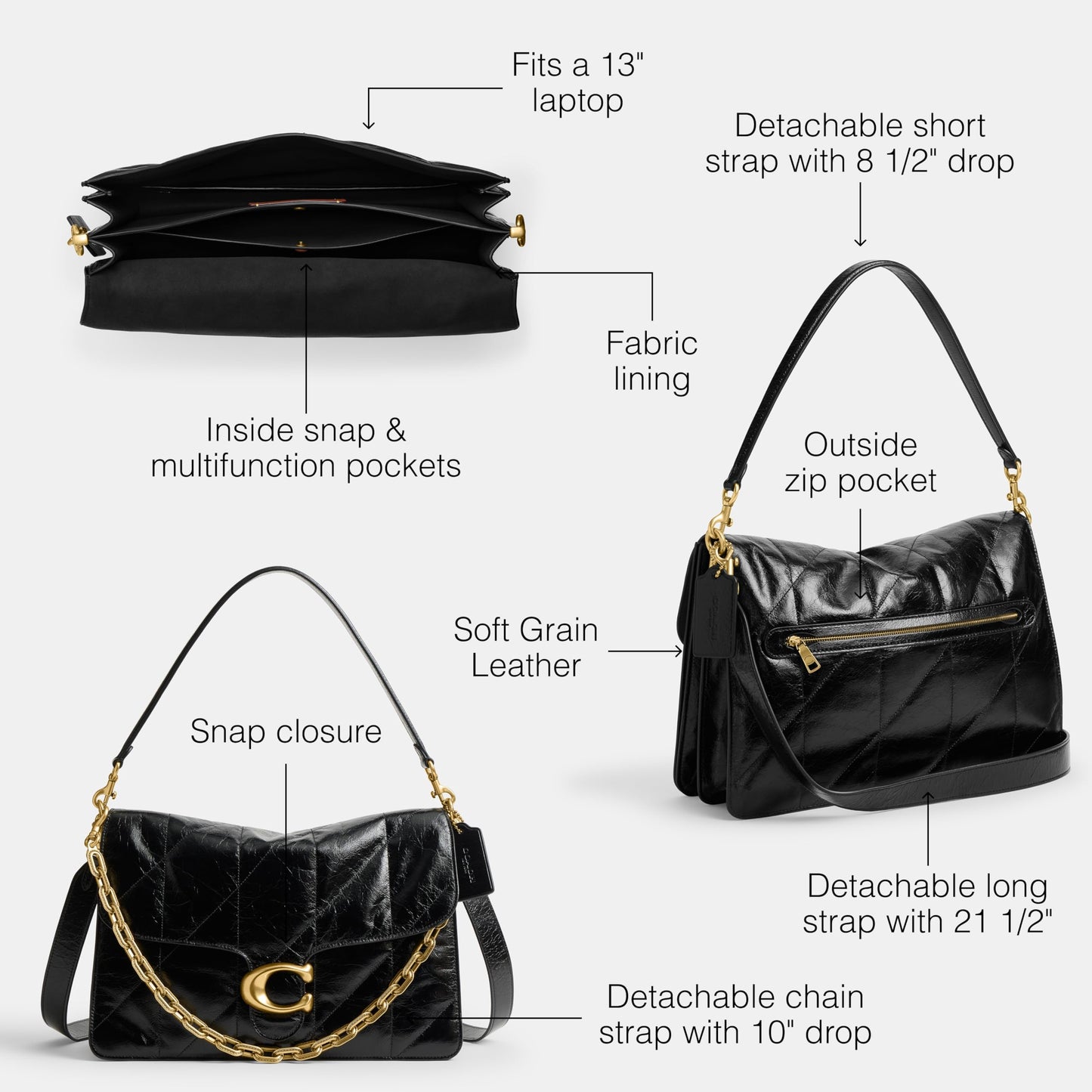 COACH Women's Quilted Glazed Leather Chain Tabby Shoulder Bag
