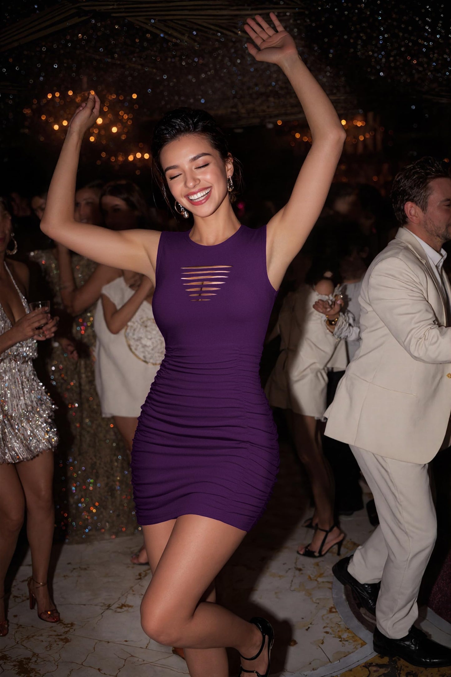 Women 2026 Sexy Summer Bodycon Ruched Party Club Mini Dress Sleeveless Cutout Tight Date Night Tank Short Dresses