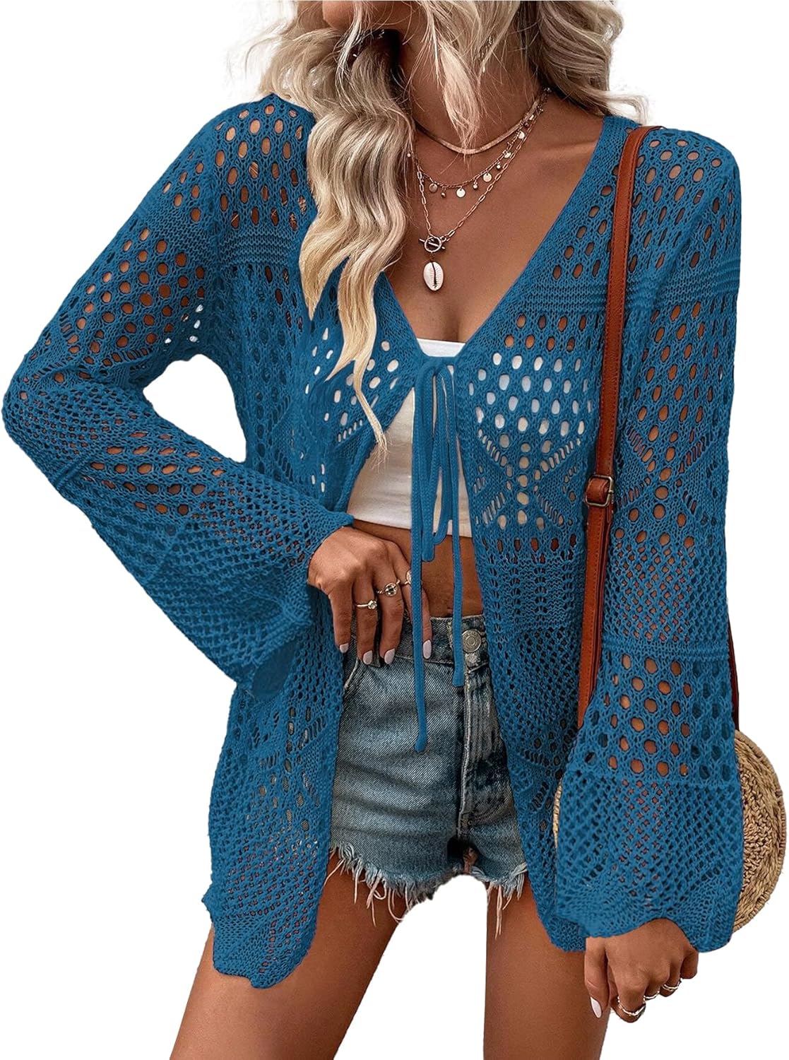 AI'MAGE Womens Kimono Beach Cover Up Crochet Swimsuit Coverups Summer Loose Knit Cardigans Causal Blouse Tops Swimwear S-XXL