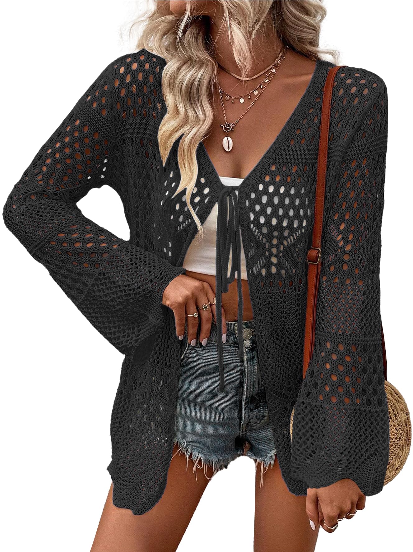 AI'MAGE Womens Kimono Beach Cover Up Crochet Swimsuit Coverups Summer Loose Knit Cardigans Causal Blouse Tops Swimwear S-XXL