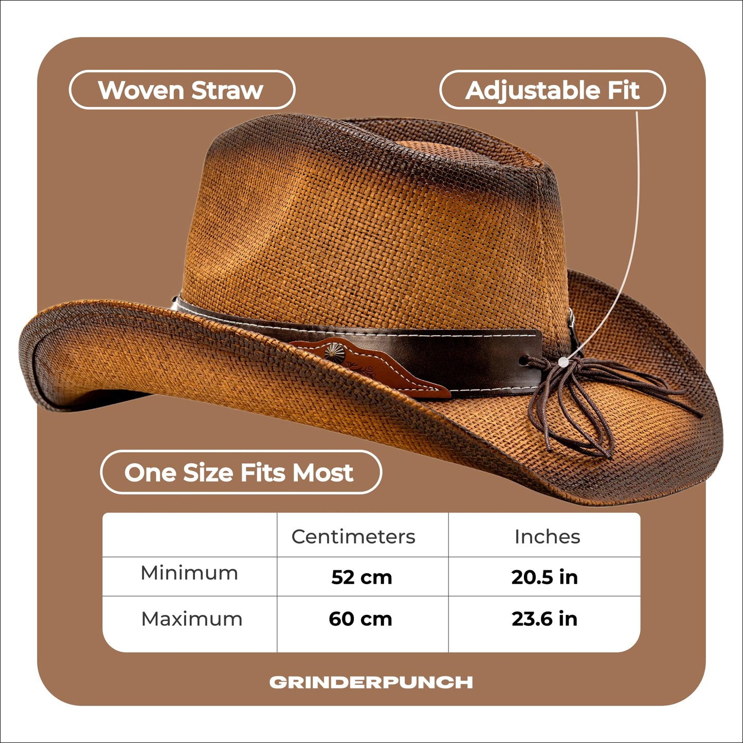 grinderPUNCH Western Outback Cowboy Hat Men's Women's Style Classic Straw Western Cowgirl Hat