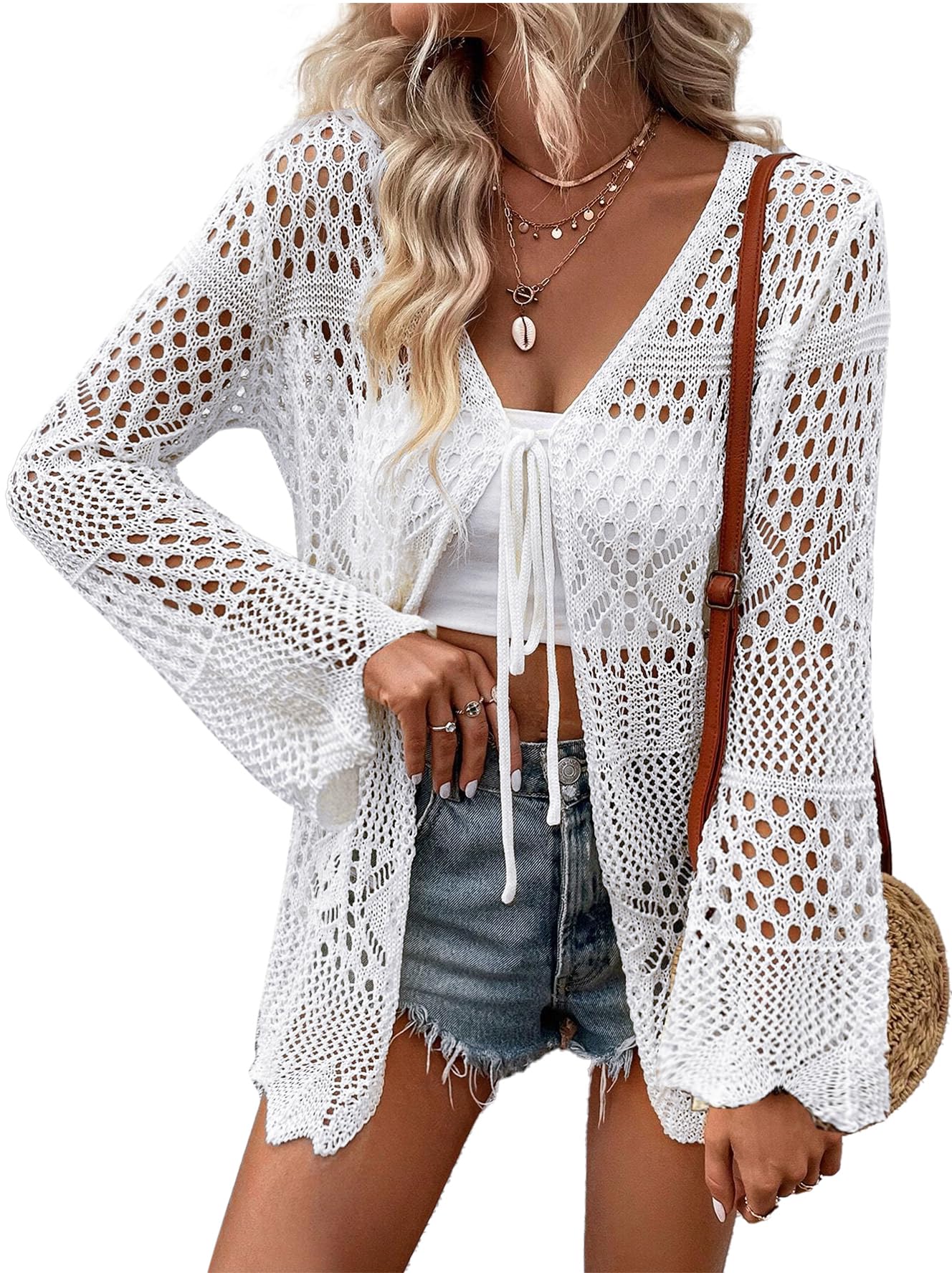 AI'MAGE Womens Kimono Beach Cover Up Crochet Swimsuit Coverups Summer Loose Knit Cardigans Causal Blouse Tops Swimwear S-XXL