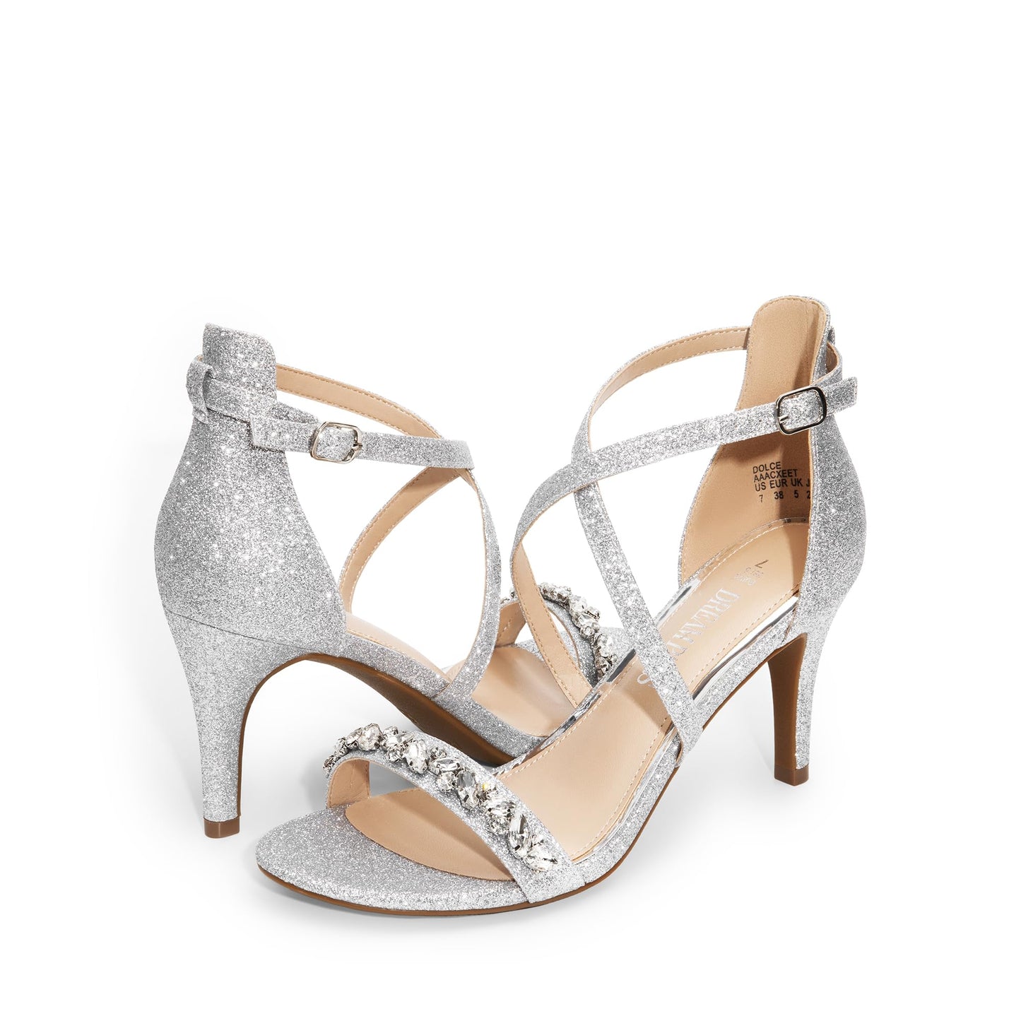 DREAM PAIRS Women's Strappy Stiletto High Heels Open Toe Rhinestone Wedding Dress Shoes Sparkly Sandals