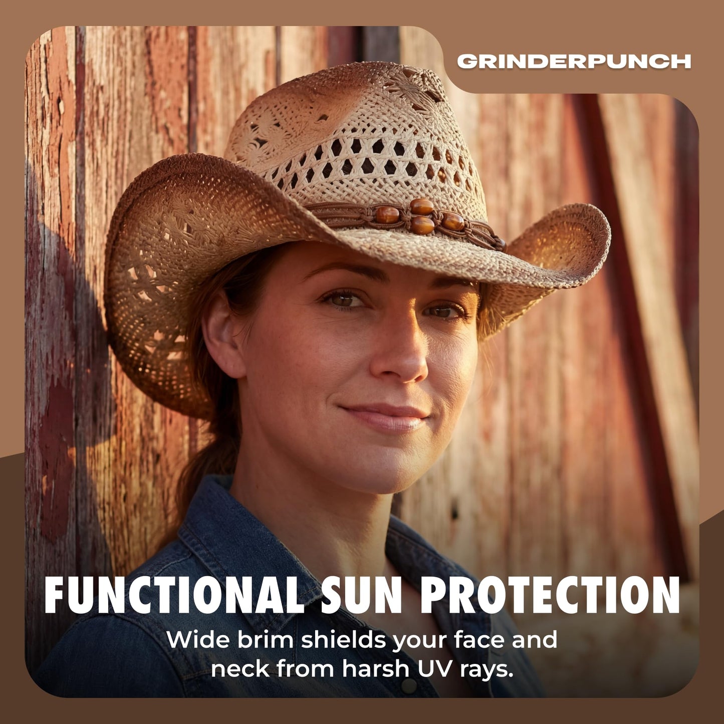 grinderPUNCH Western Outback Cowboy Hat Men's Women's Style Classic Straw Western Cowgirl Hat
