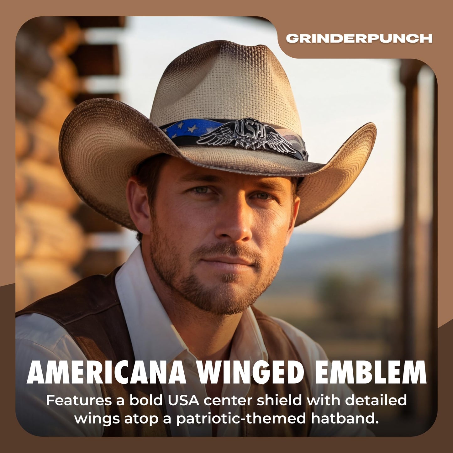 grinderPUNCH Western Outback Cowboy Hat Men's Women's Style Classic Straw Western Cowgirl Hat