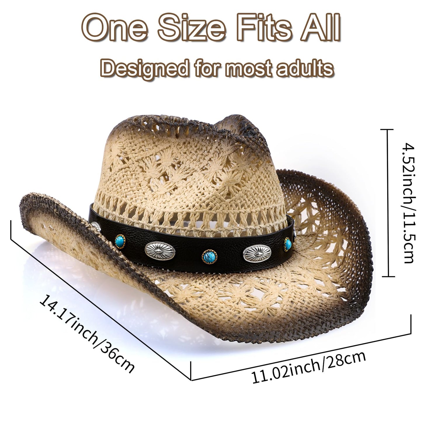 WQWOVRVO Cowboy Hat,Cowgirl Hat,Cowboy Hats for Women/Mens/Straw Wide with Shapeable Brim Cowboy Hat for Womens/White/Black.