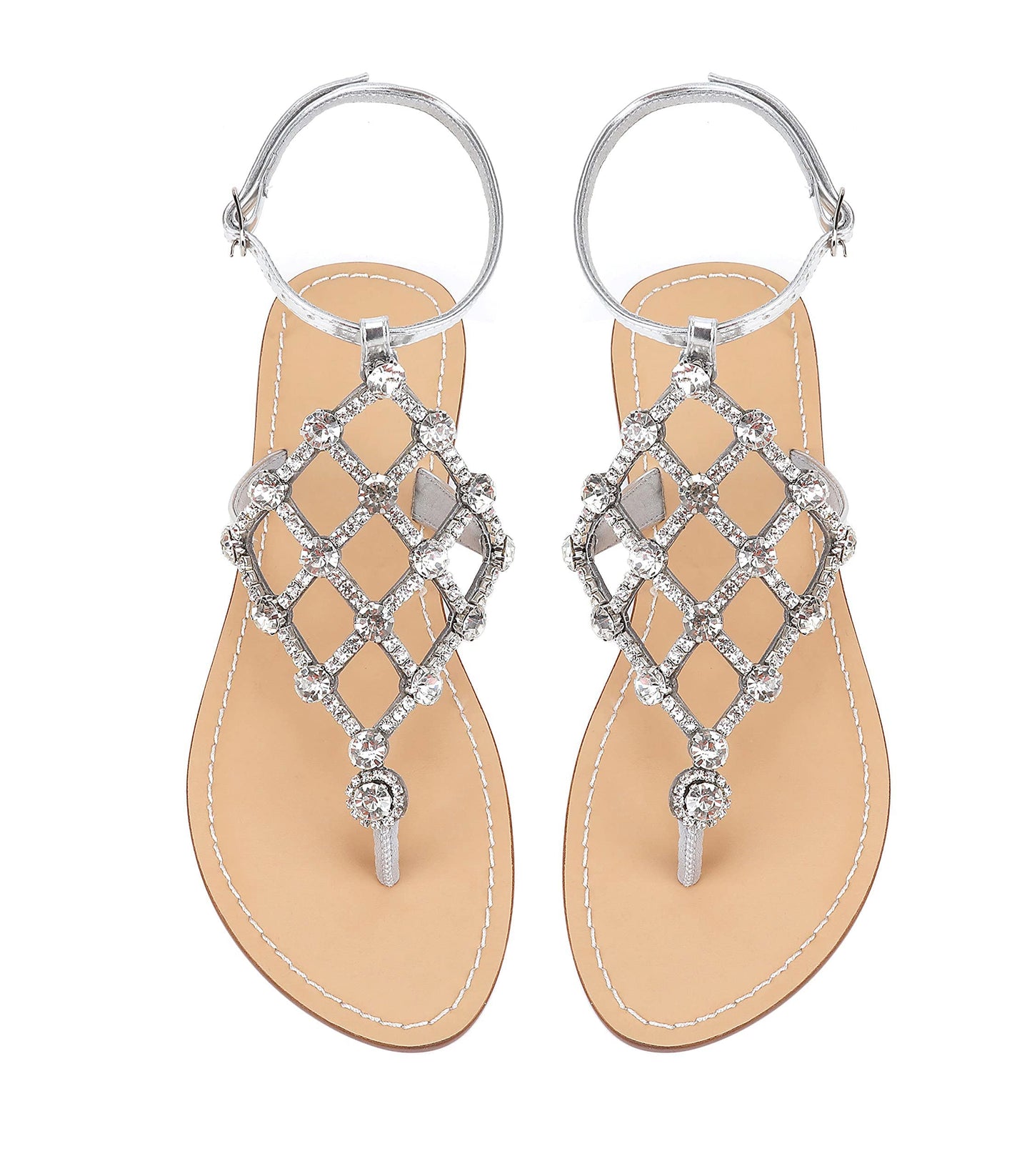 UTIKLIOU Women's Rhinestone Flat Sandals T-Strap Thong Sandals Summer Flat Sandals Flip Flop Sandals for Women