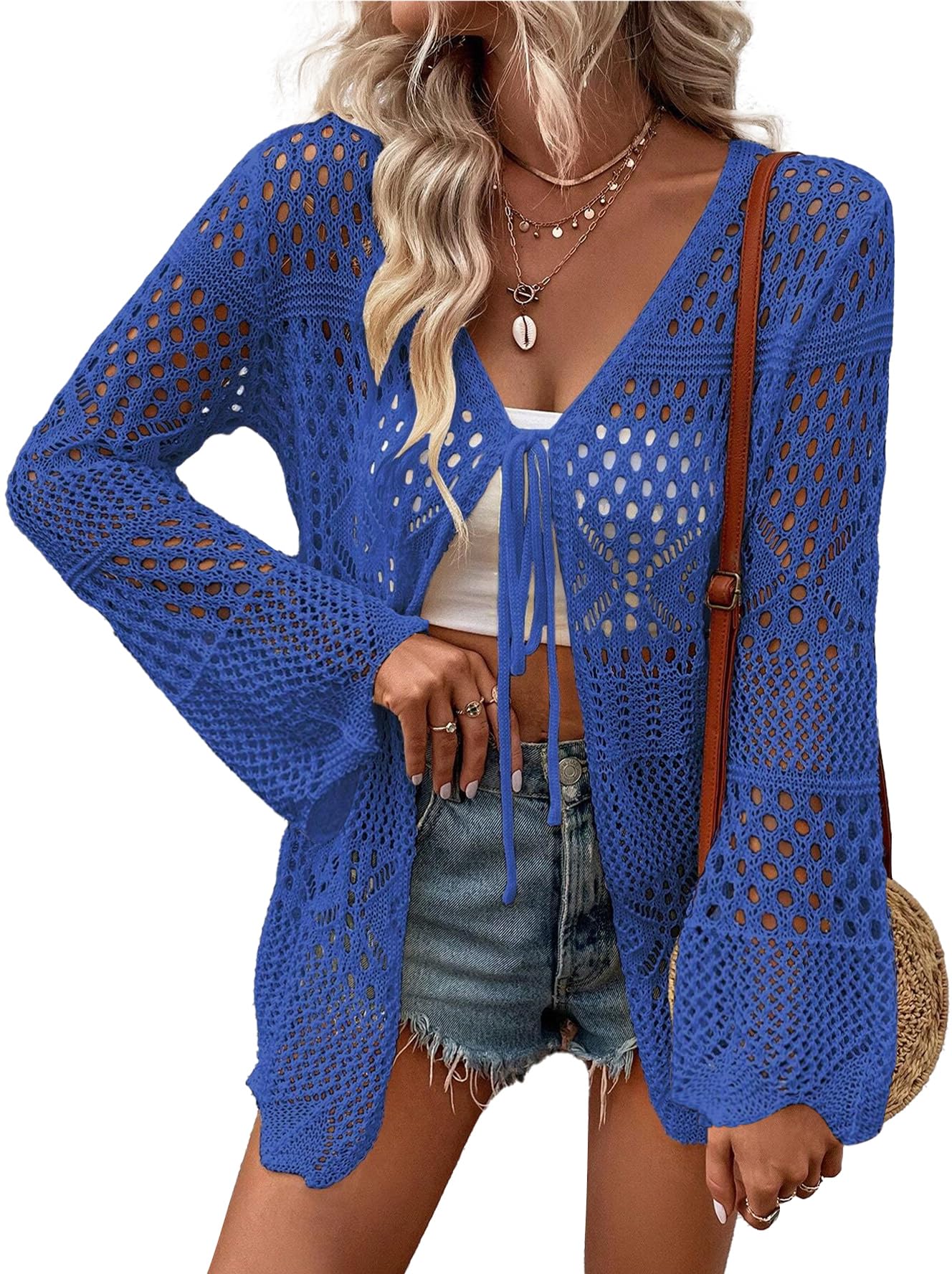 AI'MAGE Womens Kimono Beach Cover Up Crochet Swimsuit Coverups Summer Loose Knit Cardigans Causal Blouse Tops Swimwear S-XXL