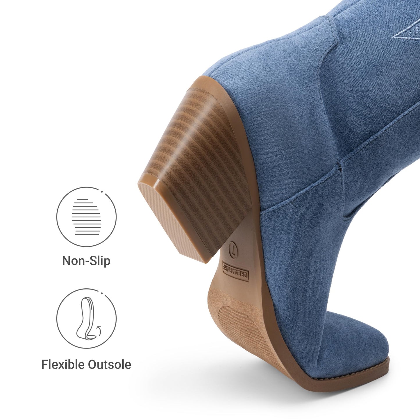 DREAM PAIRS Cowgirl Boots Women Knee High Cowboy Boots Pointed Toe Chunky Block Heel Suede Tall Western Boots with Embroidered