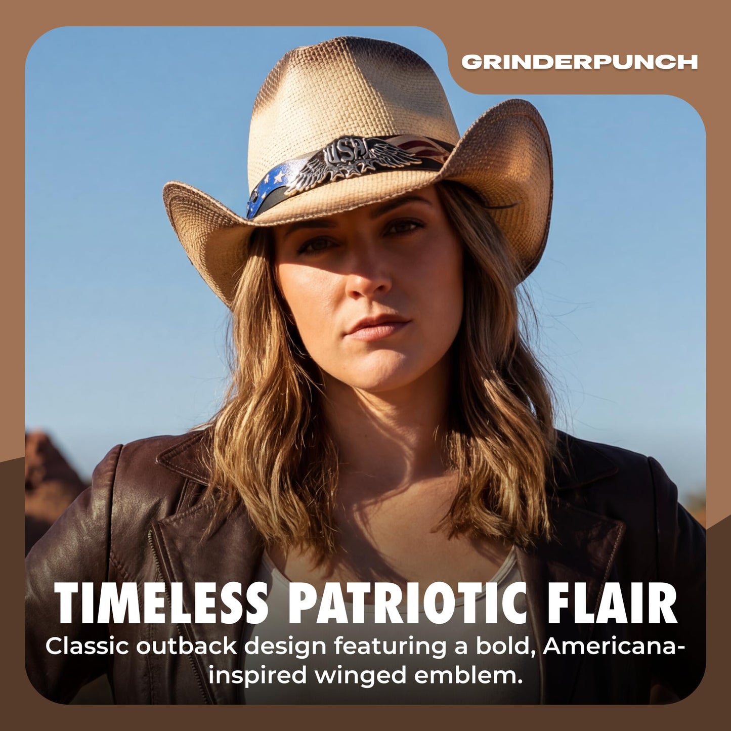 grinderPUNCH Western Outback Cowboy Hat Men's Women's Style Classic Straw Western Cowgirl Hat