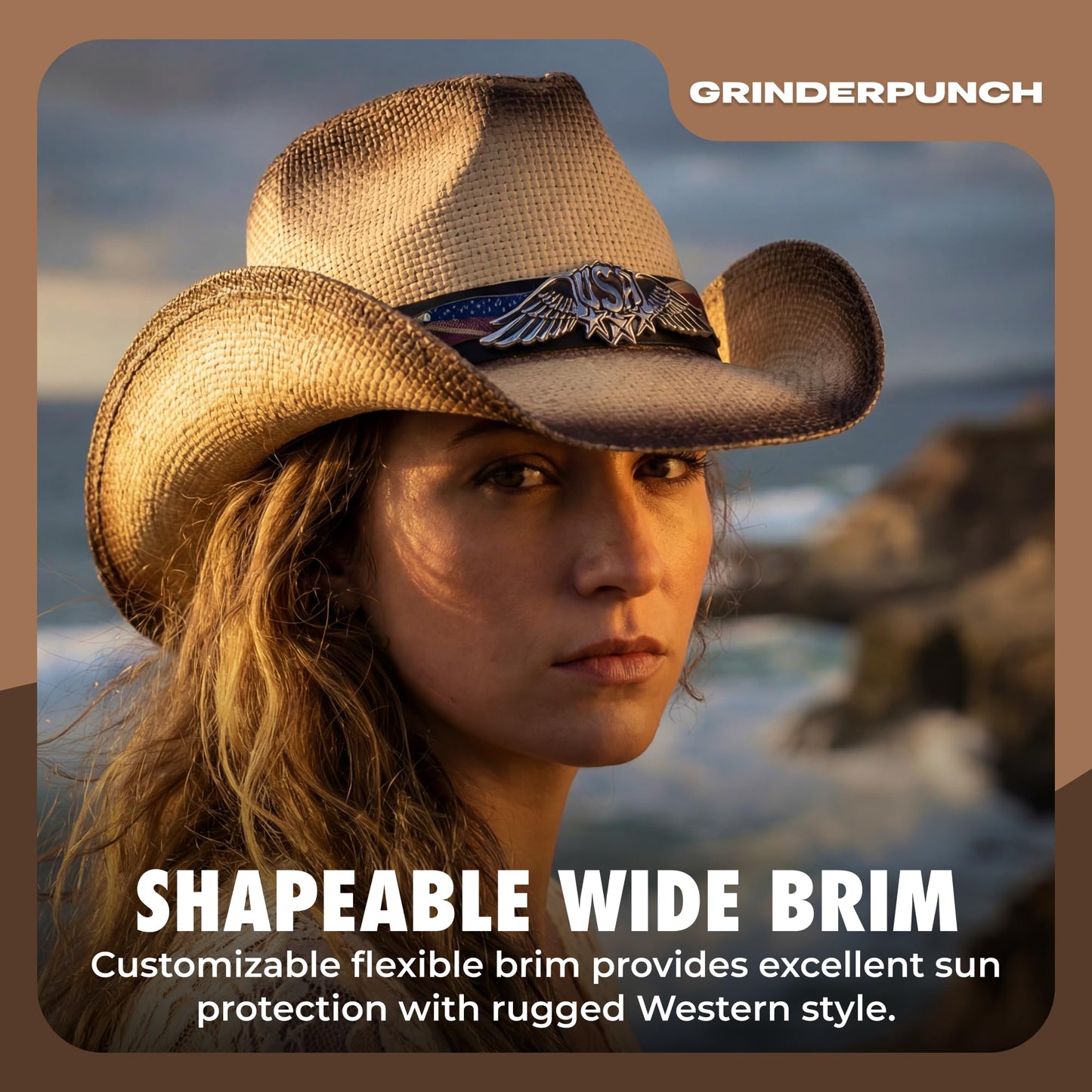 grinderPUNCH Western Outback Cowboy Hat Men's Women's Style Classic Straw Western Cowgirl Hat