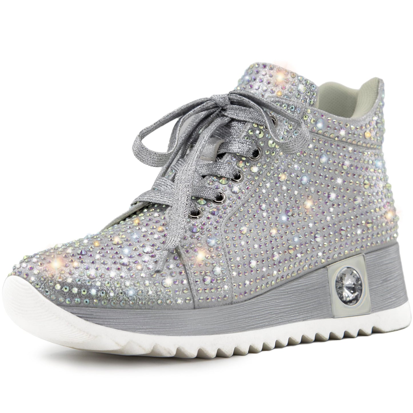 FINDVELL Women's Fashion Glitter Sneakers Platform Wedge Shoes Sparkly Rhinestone High Top Sneakers Trendy Sequin Shoes Wedding Bride Dress