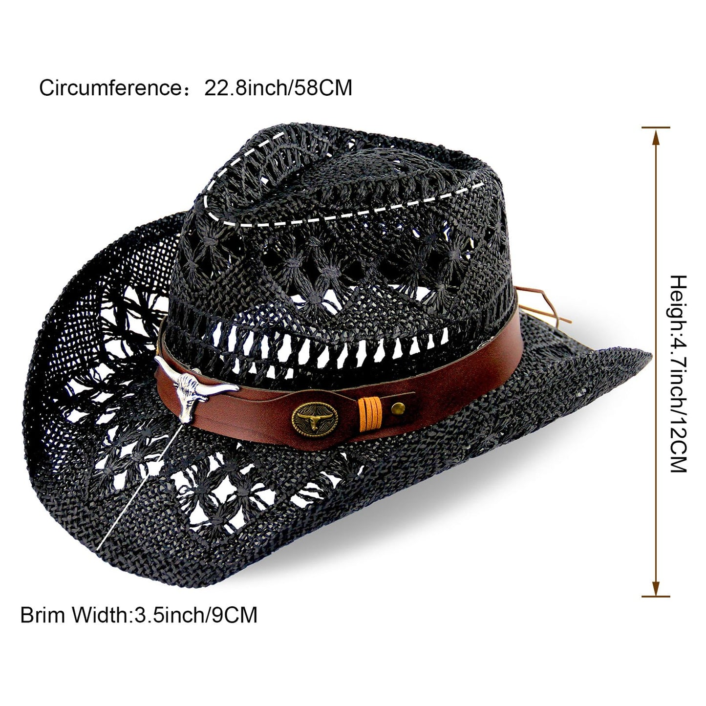 Men's Women's Straw Cowboy Hat Cowgirl Woven Sun Hat Western Cowboy Hat Two Decorative Bands