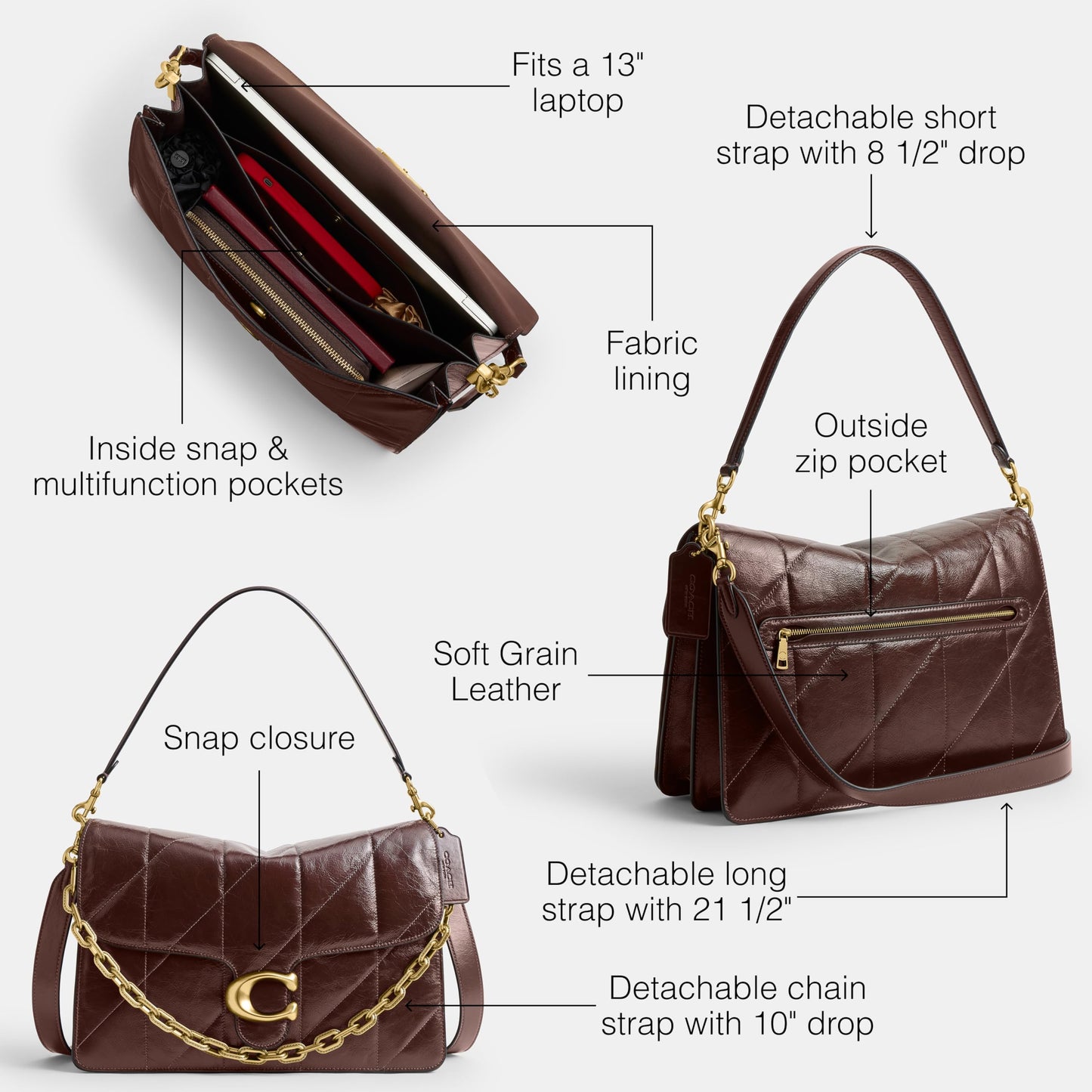 COACH Women's Quilted Glazed Leather Chain Tabby Shoulder Bag