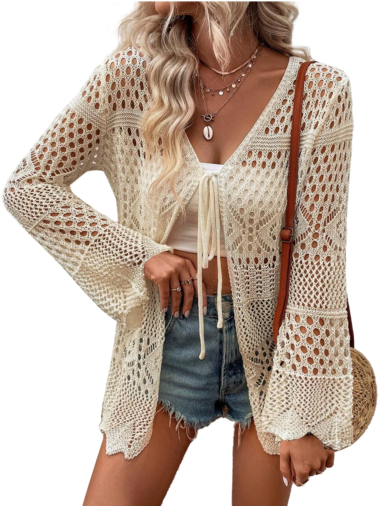AI'MAGE Womens Kimono Beach Cover Up Crochet Swimsuit Coverups Summer Loose Knit Cardigans Causal Blouse Tops Swimwear S-XXL
