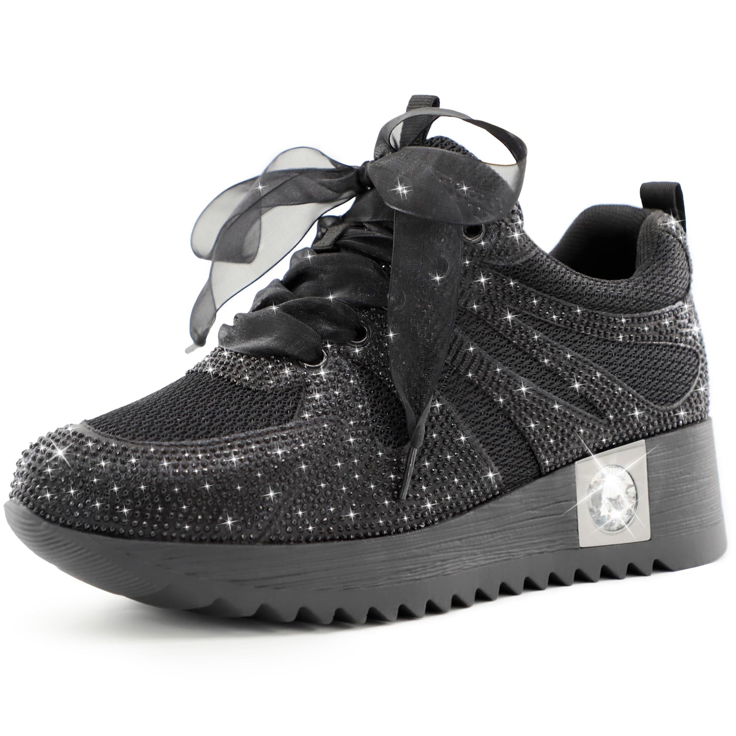 FINDVELL Women's Fashion Glitter Sneakers Platform Wedge Shoes Sparkly Rhinestone High Top Sneakers Trendy Sequin Shoes Wedding Bride Dress