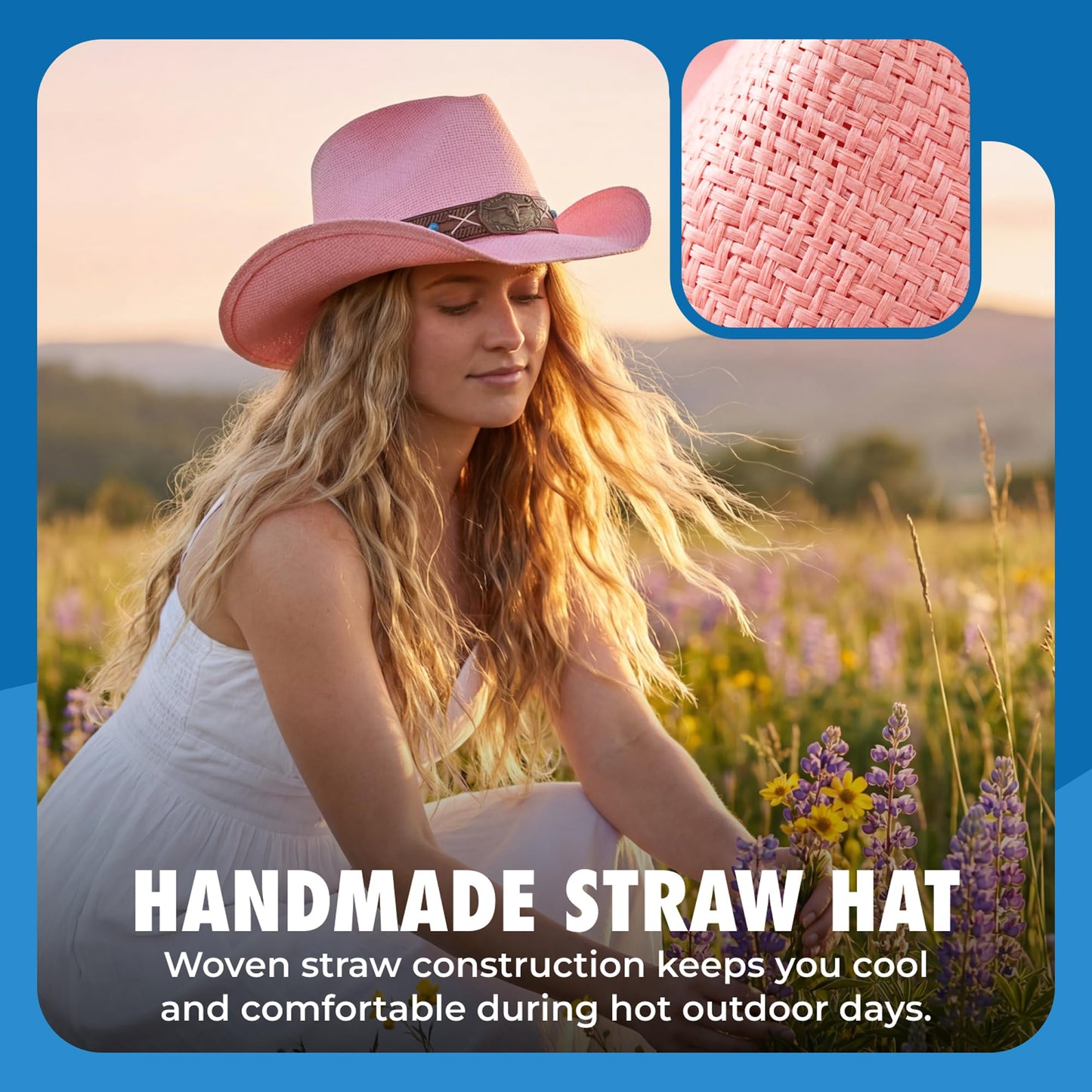 grinderPUNCH Western Outback Cowboy Hat Men's Women's Style Classic Straw Western Cowgirl Hat