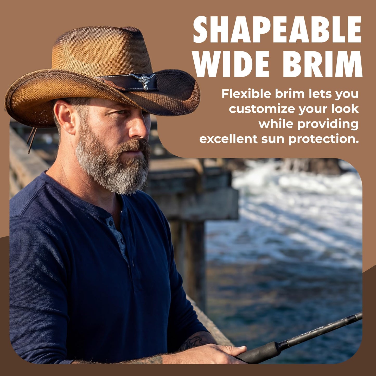 grinderPUNCH Western Outback Cowboy Hat Men's Women's Style Classic Straw Western Cowgirl Hat