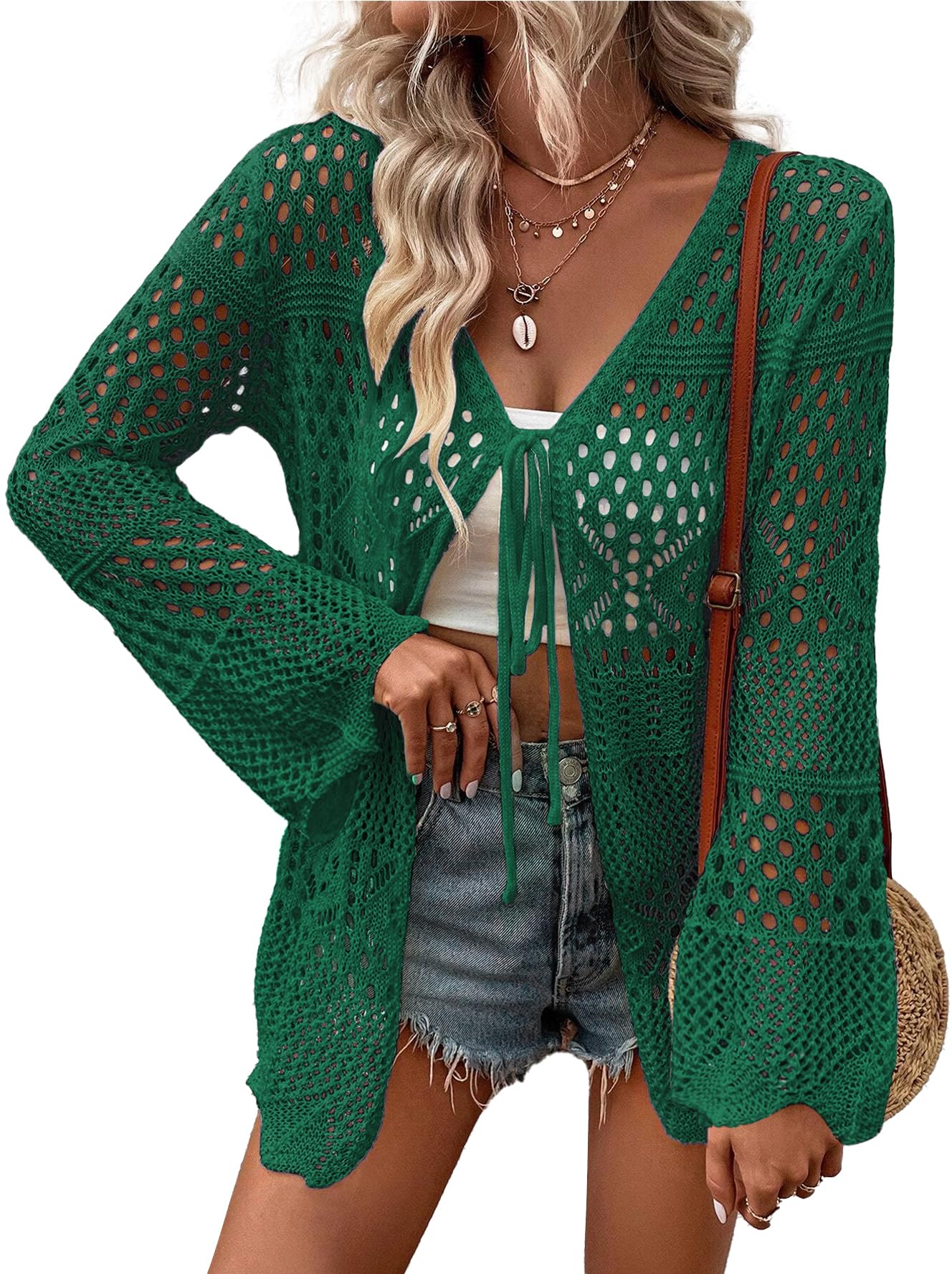 AI'MAGE Womens Kimono Beach Cover Up Crochet Swimsuit Coverups Summer Loose Knit Cardigans Causal Blouse Tops Swimwear S-XXL