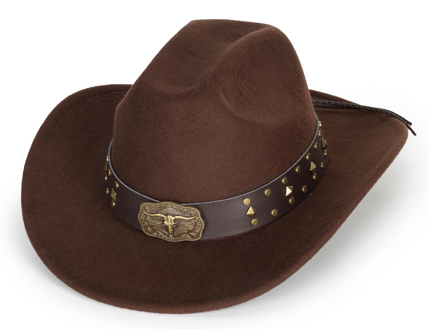 Eohak Womens Western Cowboy Hats Studded Pinched Western Cowgirl Hats Wide Brim Fedoras Hat with Belt Buckle (Size:Medium)