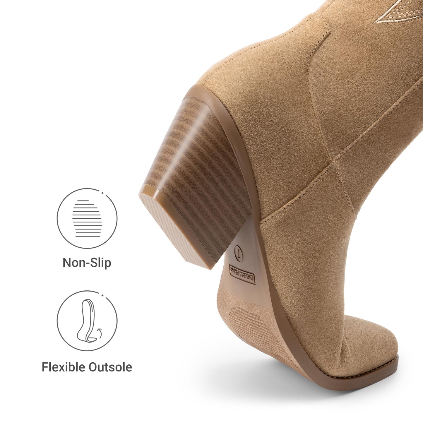 DREAM PAIRS Cowgirl Boots Women Knee High Cowboy Boots Pointed Toe Chunky Block Heel Suede Tall Western Boots with Embroidered