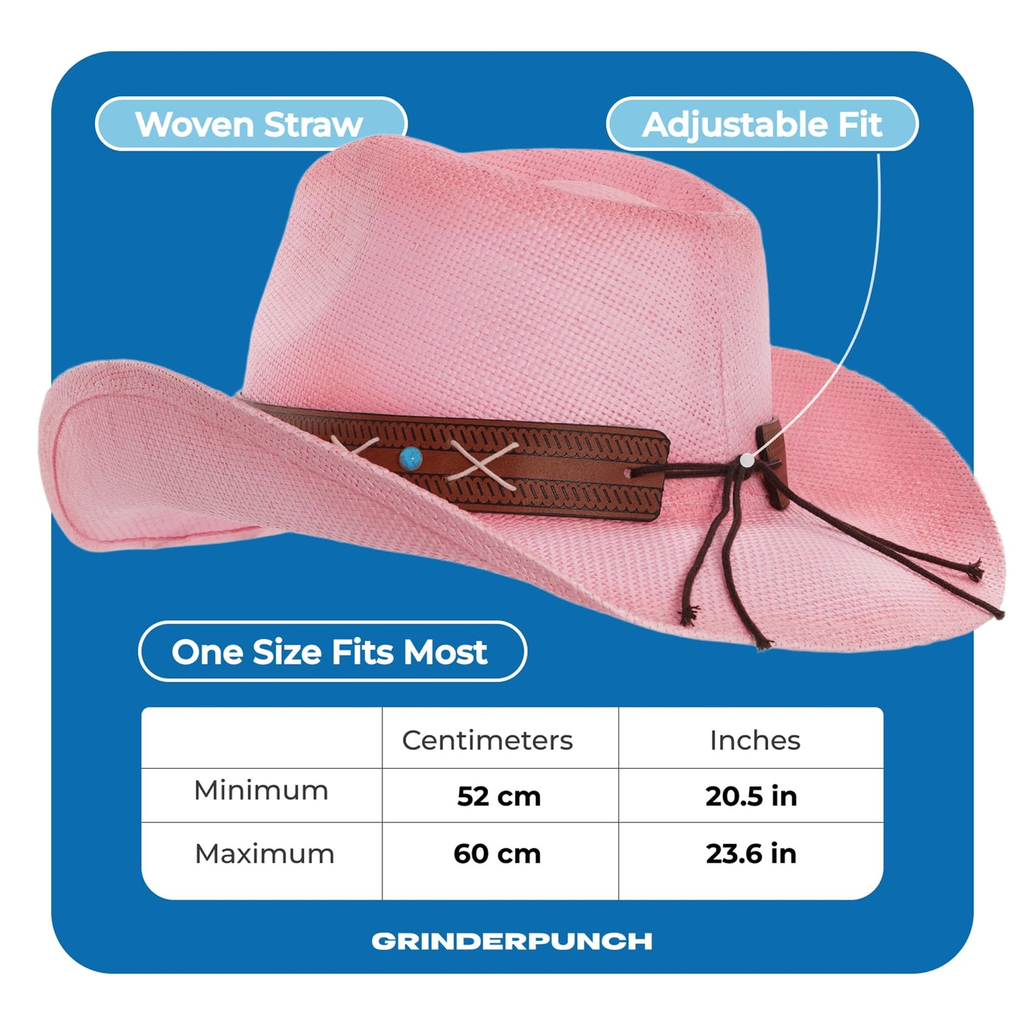 grinderPUNCH Western Outback Cowboy Hat Men's Women's Style Classic Straw Western Cowgirl Hat