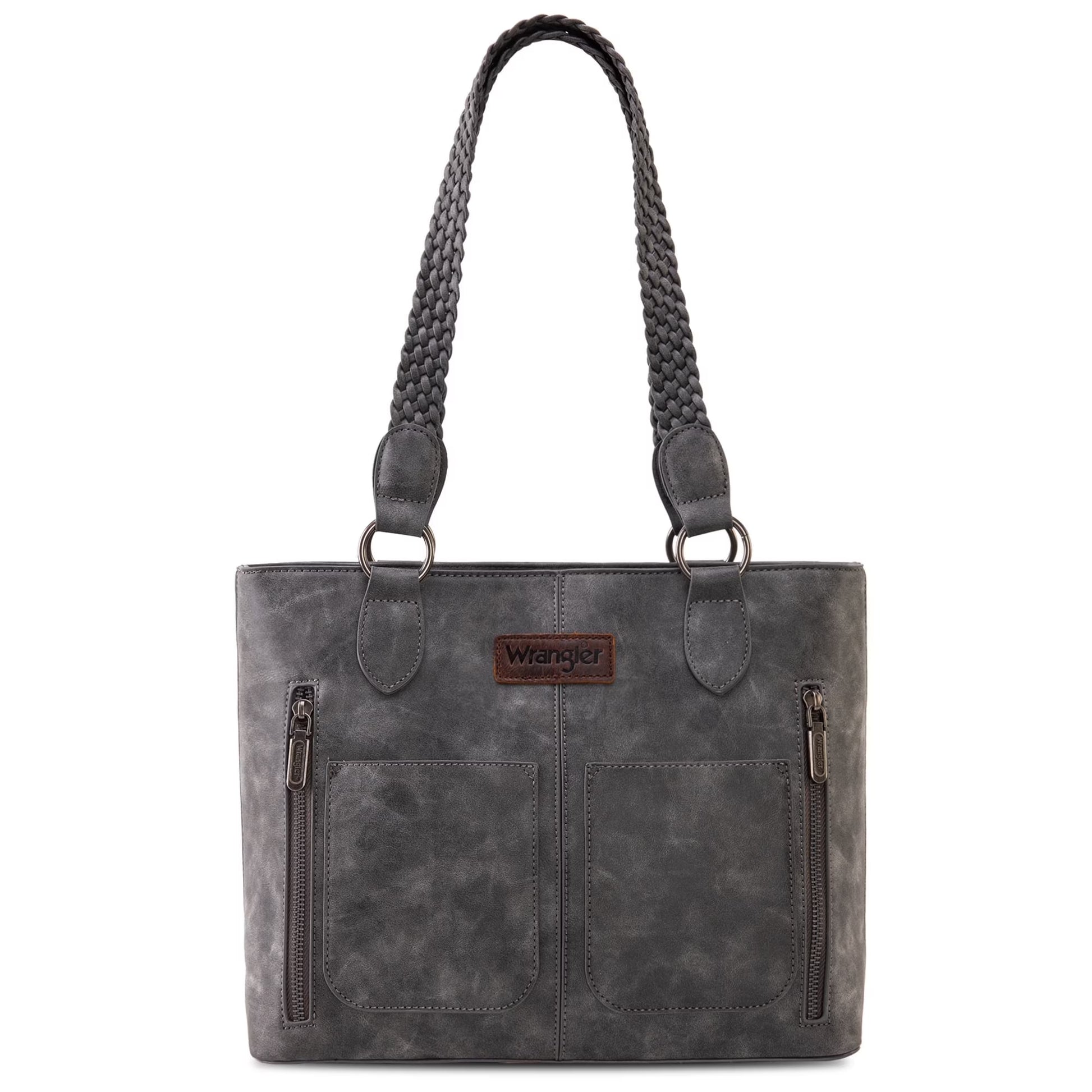 Wrangler Distressed Tote Bag for Women Western Purse Multi Pockets Handbags and Shoulder Bag, Braided-Frost Grey
