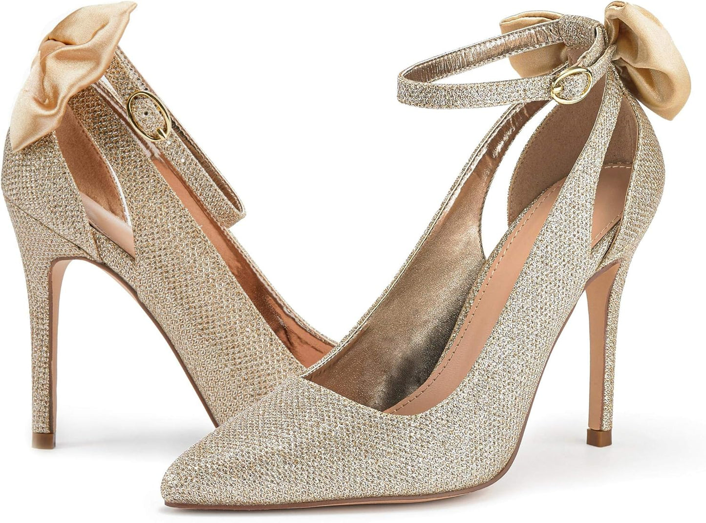 Fashare Womens High Heels Bow Tie Back Sexy Stiletto Ankle Strap Wedding Dress Pumps Shoes