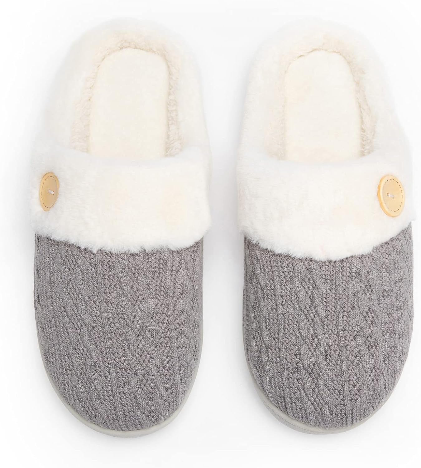 Womens Slipper Warm Comfy Memory Foam House Slippers Knitted Shoes Faux Fur Lined Anti-Skid Rubber Sole Bedroom Cozy Indoor Outdoor Slippers