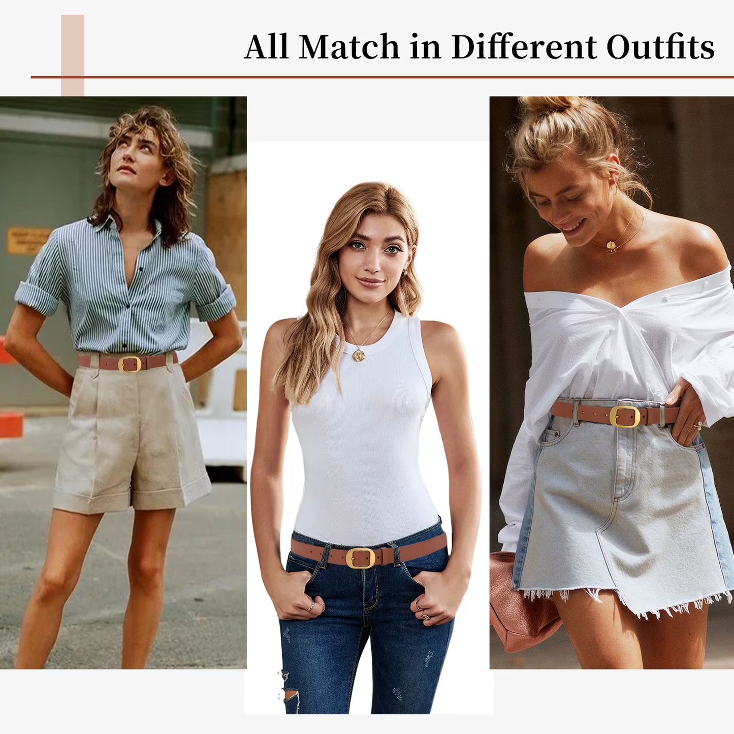 Women'S Casual Leather Belts for Jeans Pants Ladies Belt Fashion Vintage Gold Pin Buckle