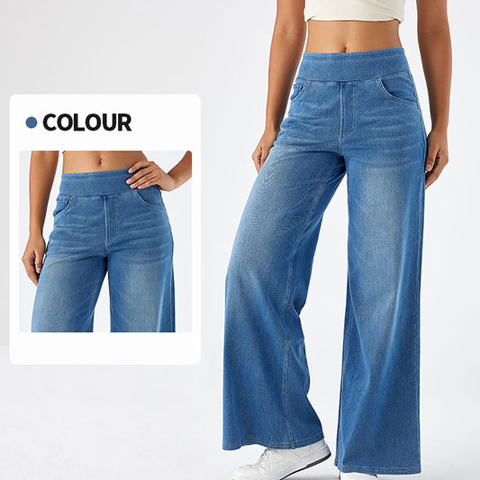 Women'S Fashion Jeans High Waisted Wide Leg Jeans Summer Casual Straight Baggy Jeans Color Block Patch Denim Trousers Sky Blue,L