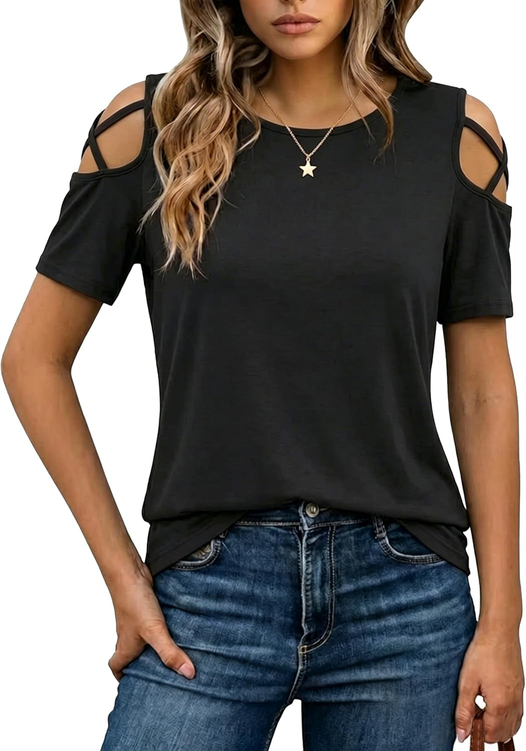 Women'S Summer Tops Short Sleeve Cold Shoulder Tops T-Shirts for Women Spring Summer Tops Loose Fit Tunic 2026