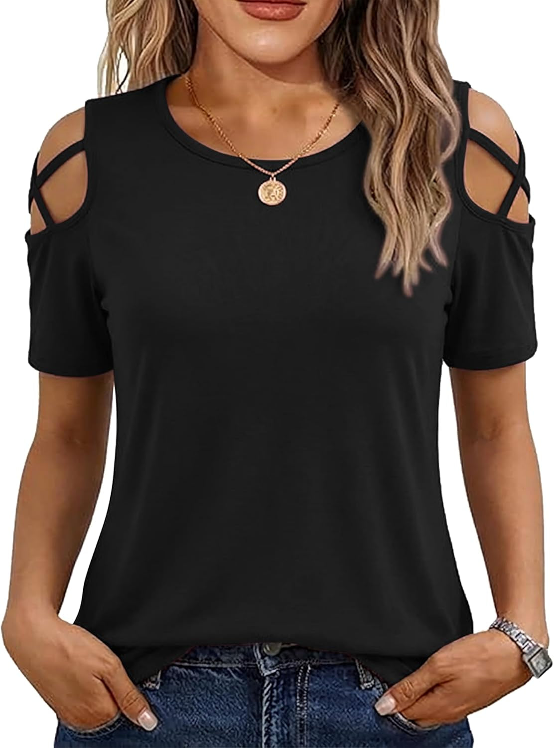 Women'S Summer Tops Short Sleeve Cold Shoulder Tops T-Shirts for Women Spring Summer Tops Loose Fit Tunic 2026